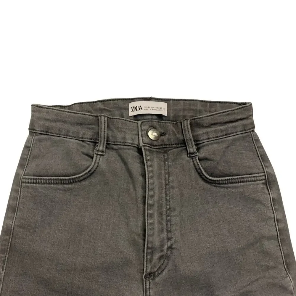 2/$30 ZARA High Waist Washed Out Gray Grey Skinny Jeans 2 Stretch Denim Rocker